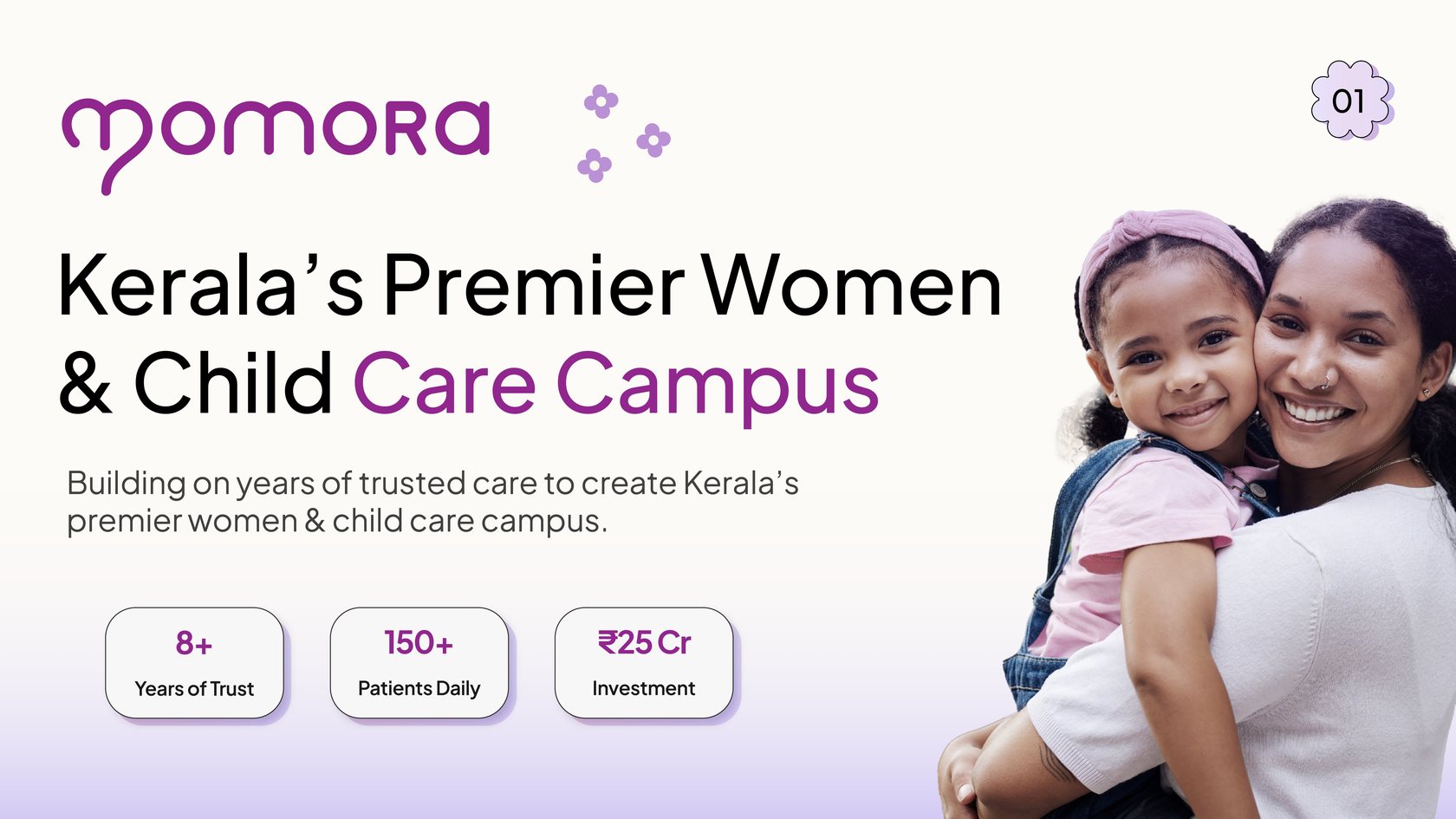 Slide 01 — Cover: Kerala's Premier Women & Child Care Campus